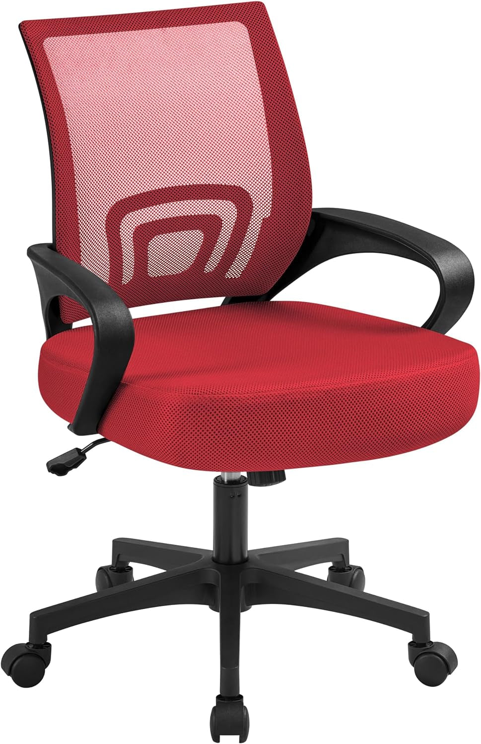 Office Chair Desk Chair Mid Back Mesh Task Chair Computer Chair Ergonomic Rolling Swivel Chair Adjustable Executive Chair with Lumbar Support Armrests, Red-0